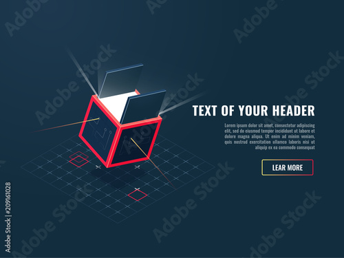 Concept icon of buying digital product, game addition, data storage block, data server isometric vector