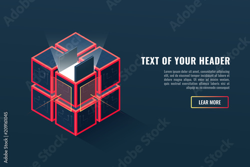 Concept of digital data or files extraction, archiving, backup copy of the project, up-dating program