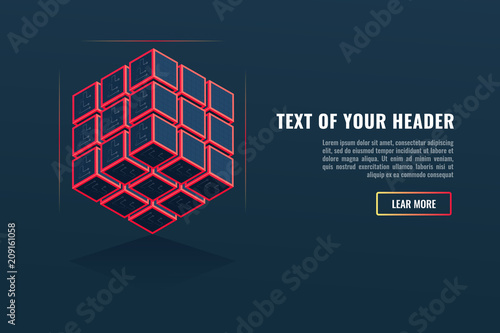 Cube consisting of a set of units, database concept, server rack, blockchain, repository of digital data