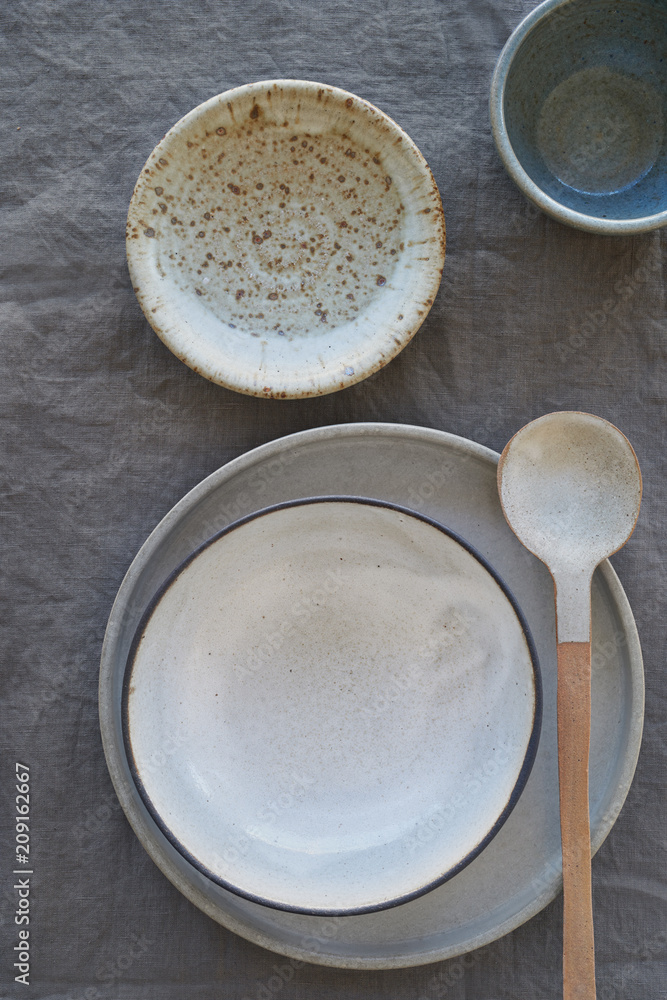 Handmade ceramics from overhead Handmade ceramics from overhead