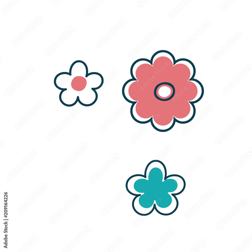 Three isolated stylized flowers in Scandinavian style. Three isolated stylized flowers in Scandinavian style.