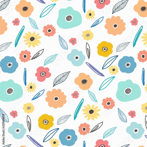 Hand Drawn Floral Pattern Background. Vector Illustration.