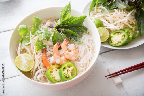 shrimp pho with summer roll