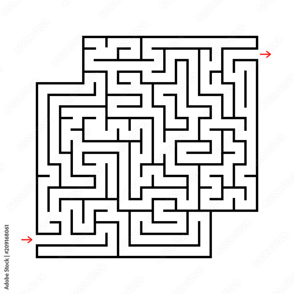 Abstract square maze with entrance and exit. Simple flat vector illustration isolated on white background. With a place for your drawings Abstract square maze with entrance and exit. Simple flat vector illustration isolated on white background. With a place for your drawings