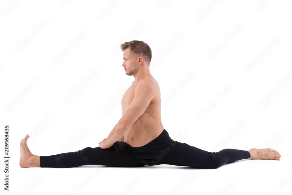 Stretching. Yoga and attractive man. 
