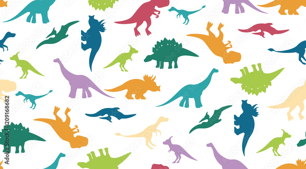 Colorful dinosaurus pattern on white