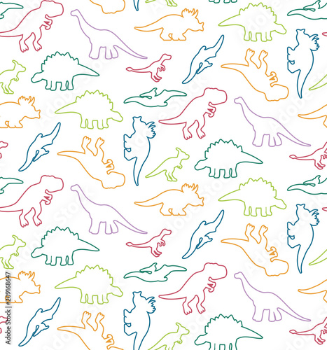 Bright dinosaurs silhouettes as seamless pattern © elecstasy