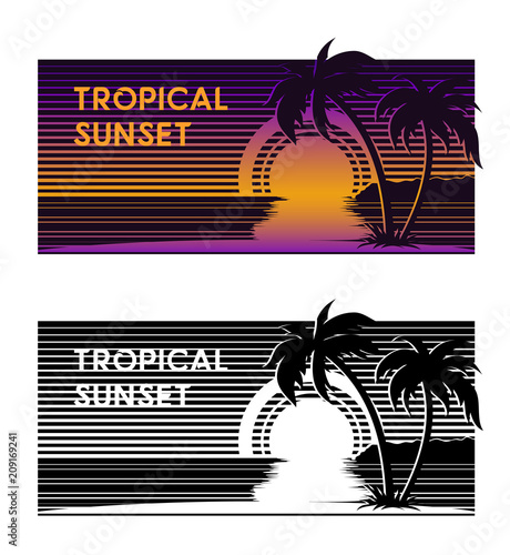 Tropical beach sunset banner