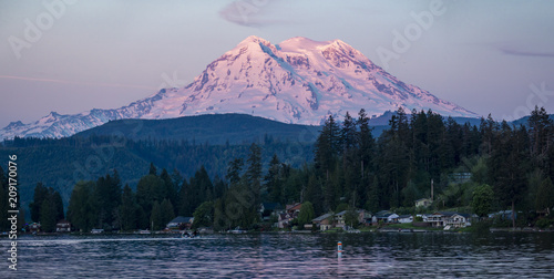 Mt Rainier Sunset on Clear Lake photo