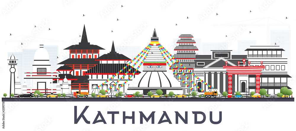 Kathmandu Nepal Skyline with Gray Buildings Isolated on White.