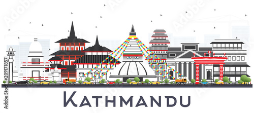 Kathmandu Nepal Skyline with Gray Buildings Isolated on White.