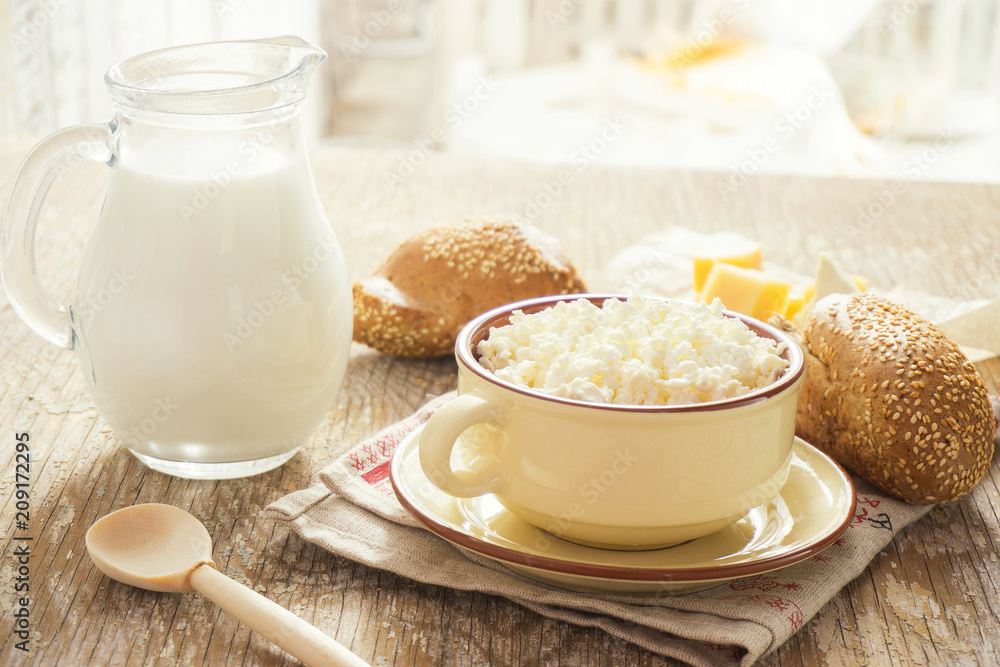 natural curd with milk and bread and butter natural curd with milk and bread and butter