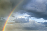 bright rainbow against a background of a rainy sky