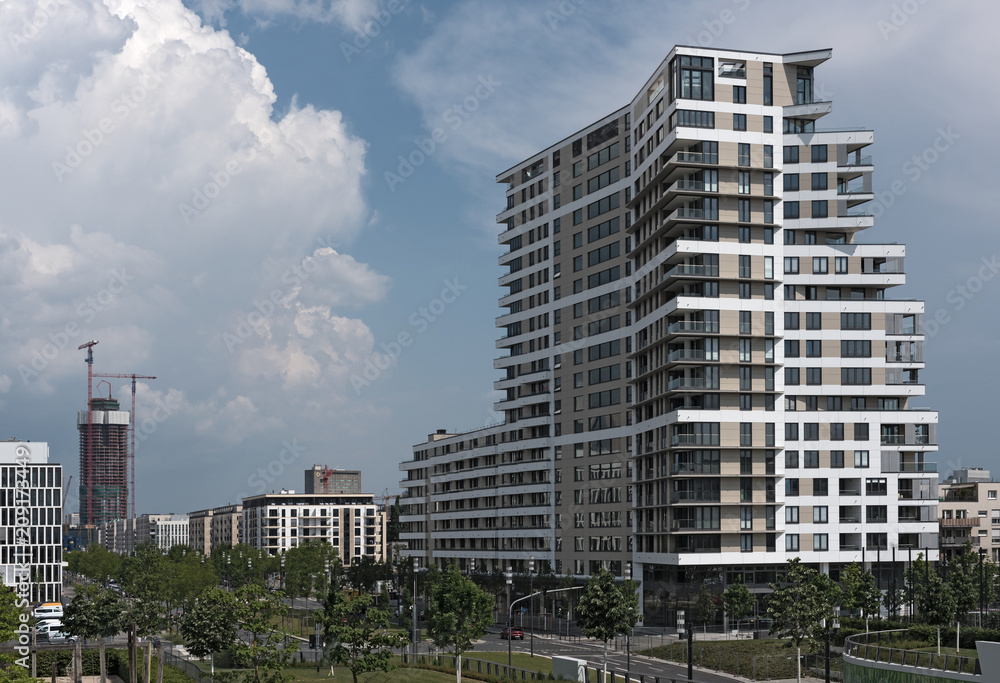 Buildings and park in the new district of Frankfurt am Main, Europaviertel