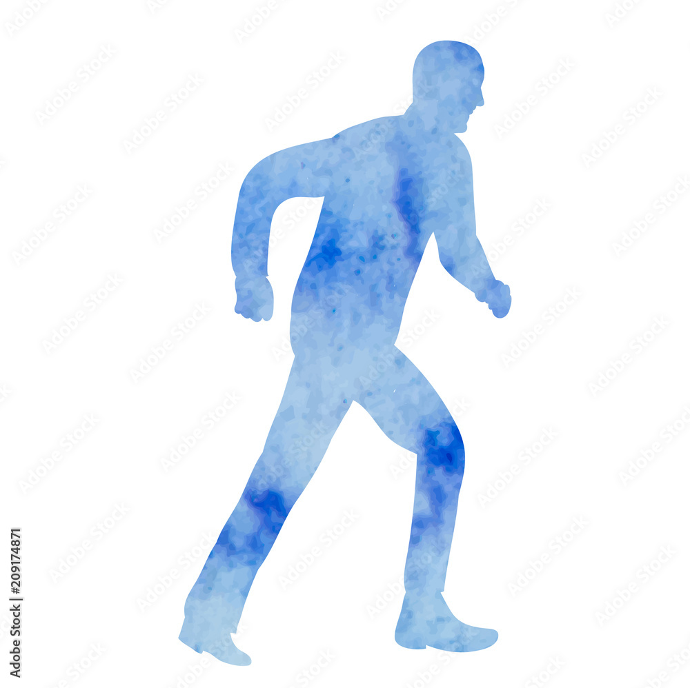 blue watercolor silhouette man running blue watercolor silhouette man running