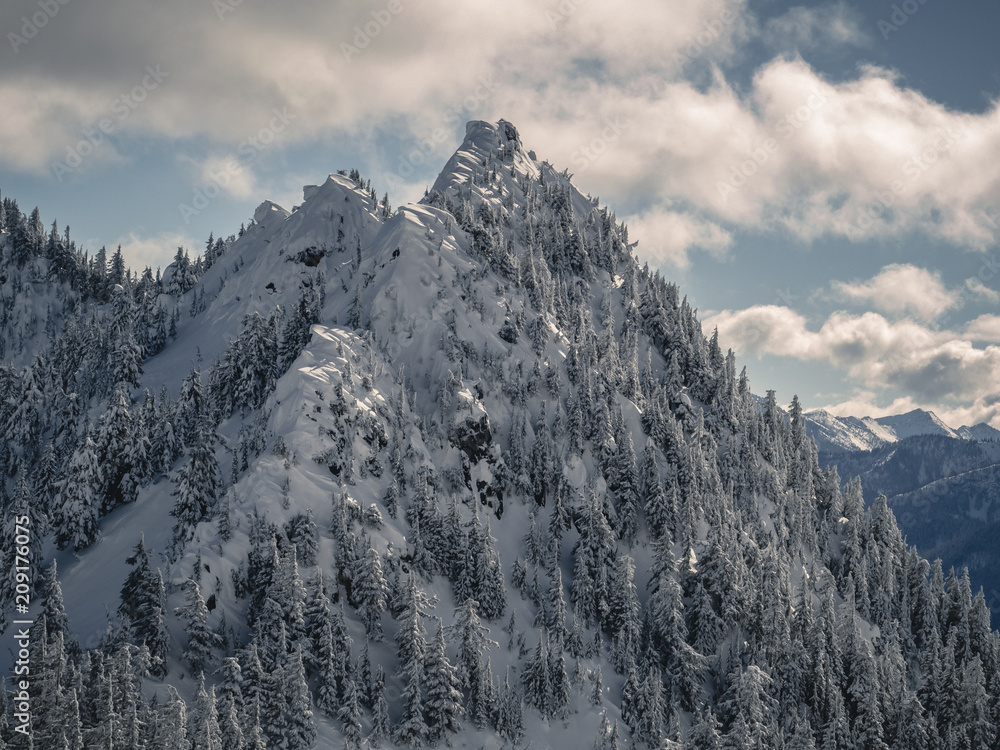 Snowy Mountain Ridge with Sharp Cliffs