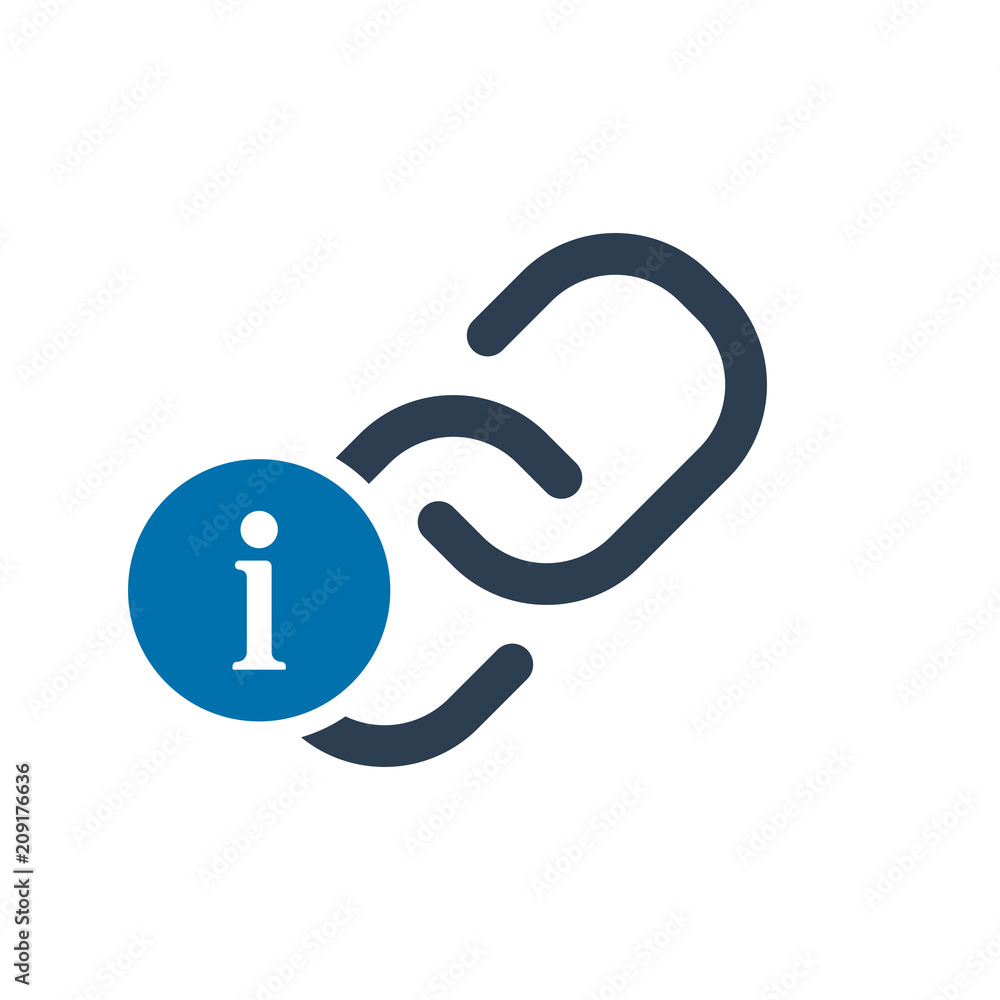 Link icon, multimedia icon with information sign. Link icon and about, faq, help, hint symbol