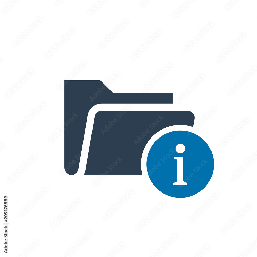 Folder icon, business icon with information sign. Folder icon and about, faq, help, hint symbol Folder icon, business icon with information sign. Folder icon and about, faq, help, hint symbol