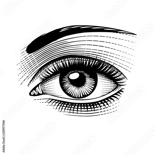 Eye of woman retro engraving