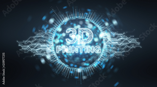 3D printing digital text hologram background 3D rendering