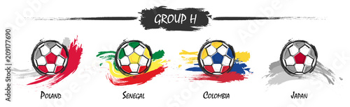 Set of football or soccer national team group H . Watercolor paint art design . Vector for international world championship tournament cup 2018 . photo