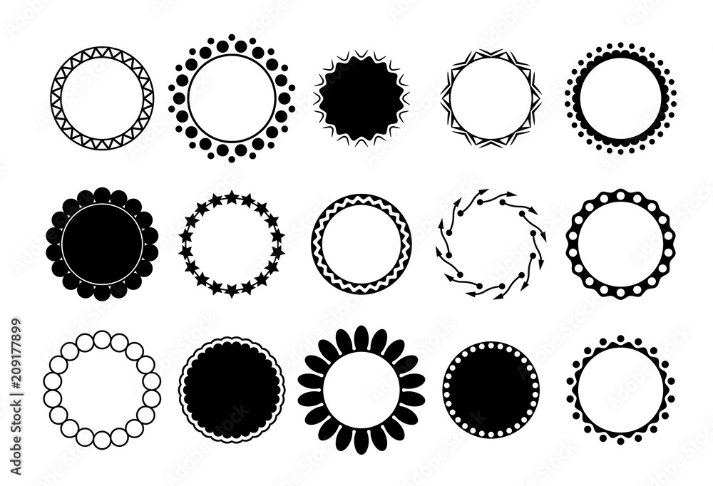 Set of circle frames. Suitable for round monograms. Vector illustration. Set of circle frames. Suitable for round monograms. Vector illustration.