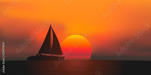 voilier - coucher de soleil - bateau à voile - plaisance - croisière - mer