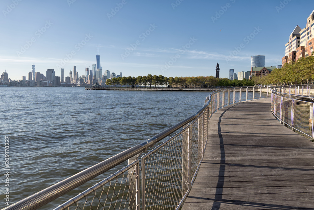 New York City skyline across the river from the boardwalk