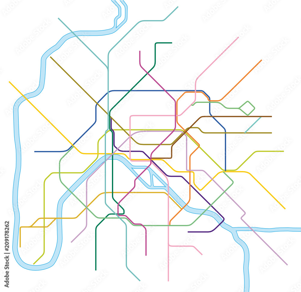 Naklejka premium kolorowa mapa wektorowa metra Paryża