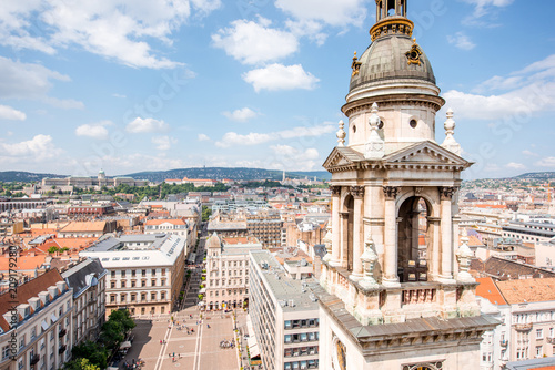 Aerial cityscape view from saint Stephen church on the old town with bell tower in Budapest city, Hungary © rh2010