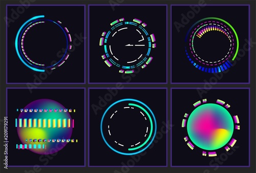 Glitched  Oval's Frame Design set. Distorted Glitch Style Modern Background. Glow Design for Graphic Design - Banner, Poster, Flyer, Brochure, Card. Vector Illustration.