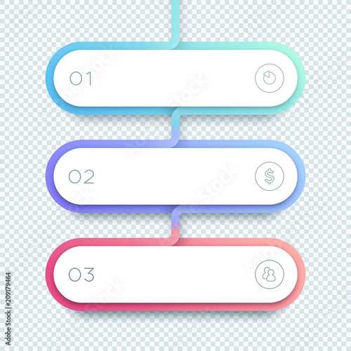 Vector 3 Step Gradient 3d Shapes List Infographic