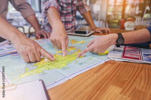 Hands pointing on the map showing occupation for business at Russia. planning for destination at Russia