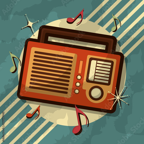 retro vintage radio music note device vector illustration