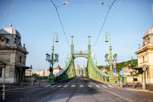 View on the famous Liberty bridge during the morning light in Budapest, Hungary