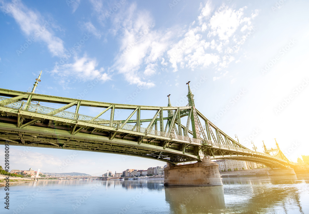 View on the famous Liberty bridge on Danube river during the morning light in Budapest, Hungary