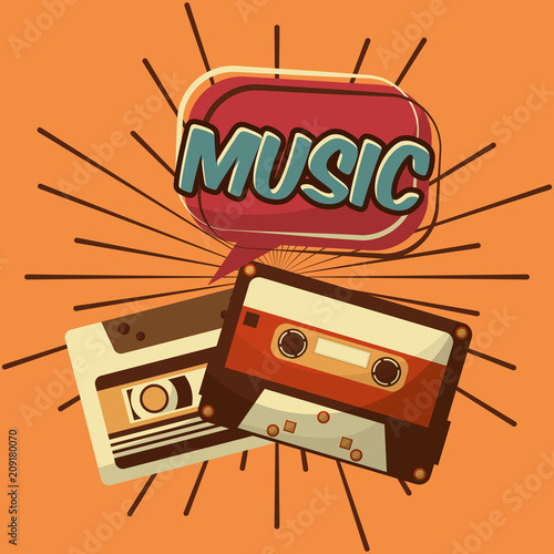 retro vintage music cassettes tape record classic vector illustration