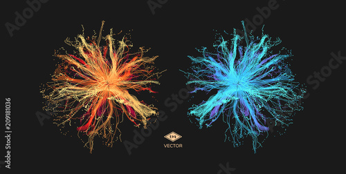Array with dynamic particles. 3d technology style. Abstract background. Vector illustration.