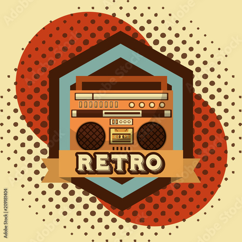 boombox radio cassette retro vintage halftone background vector illustration