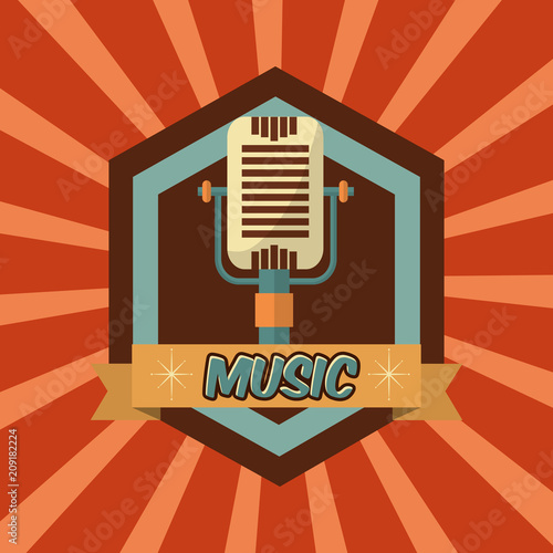 retro vintage microphone music sound emblem vector illustration