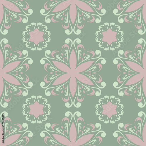 Green floral background. Seamless pattern with flower designs
