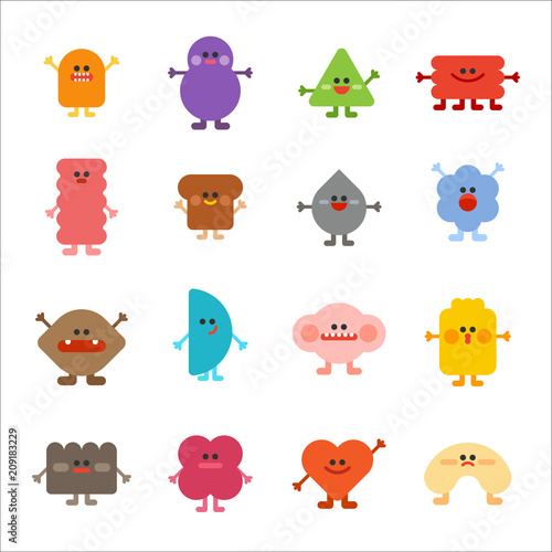 cute simple shape monster character vector flat graphic design illustration set 