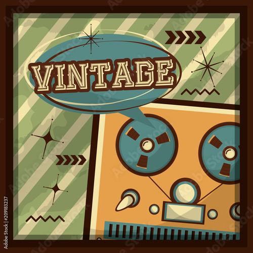 reel to reel tape audio speech bubble retro vintage vector illustration