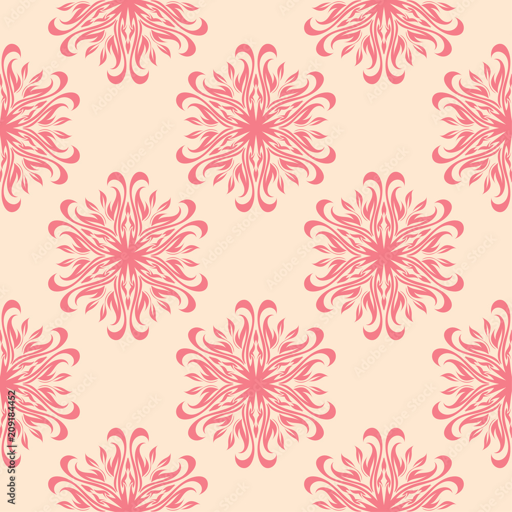 Red floral seamless design on beige background Red floral seamless design on beige background
