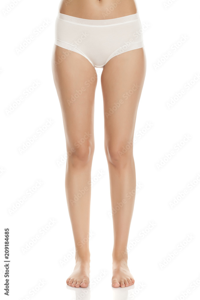 Long Slim Legs with White Panties Down. Isolated Oner White Background  Stock Photo - Image of fashion, panties: 130444894
