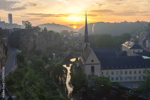 Sunrise over the old part of Luxembourg city - Grund