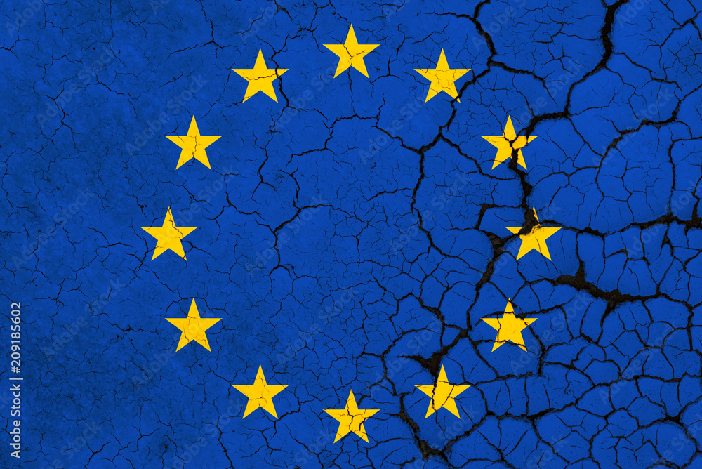Crumbled european flag cracked EU flag - obrazy, fototapety, plakaty 