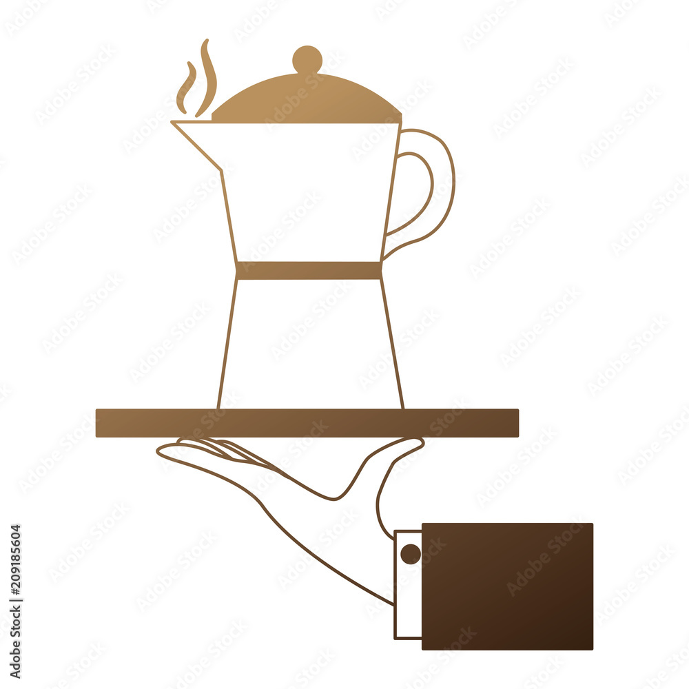 hand lifting tray with teapot coffee isolated icon vector illustration design hand lifting tray with teapot coffee isolated icon vector illustration design
