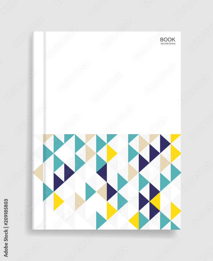 Magazine book template background with cover of geometric pattern background and soft shadow. Vector.