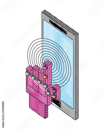wired glove digital touching display smartphone vector illustration drawing